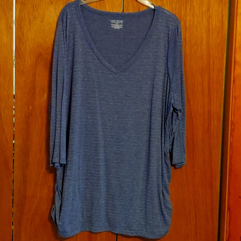 Lane Bryant Blue Striped Ruched Side Tee